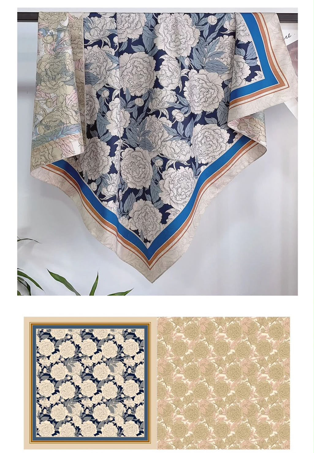 İthal Çift Taraflı Twill Eşarp Çiçek