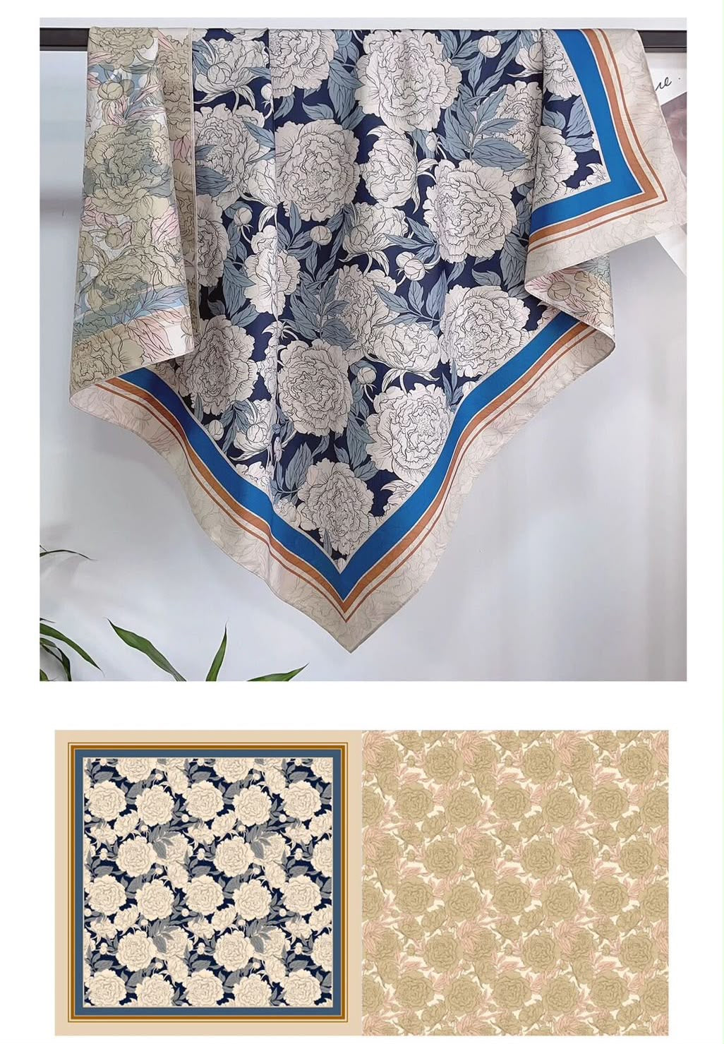 İthal Çift Taraflı Twill Eşarp Çiçek