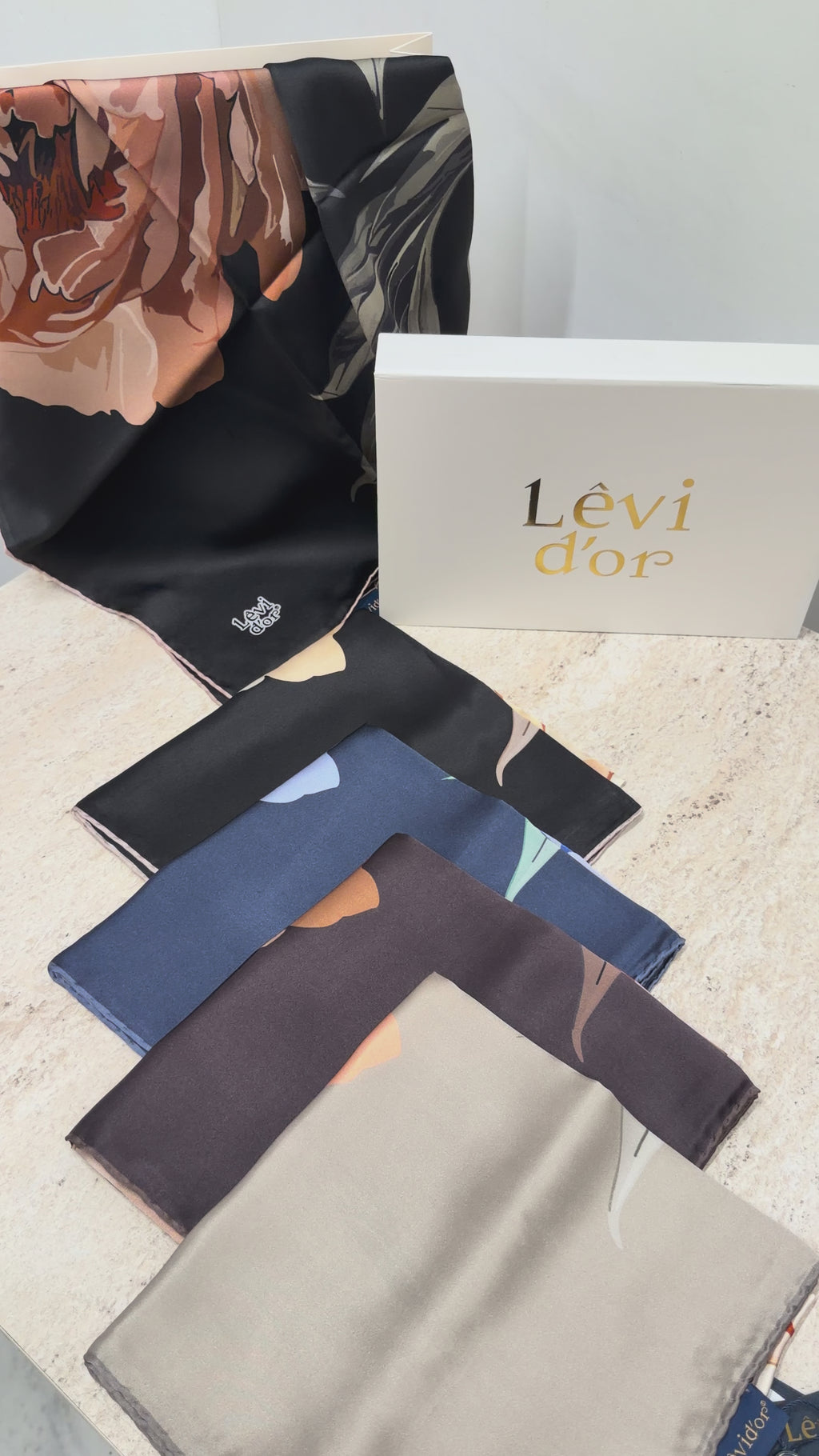 Levidor Sura İpek Eşarp Siyah Bej