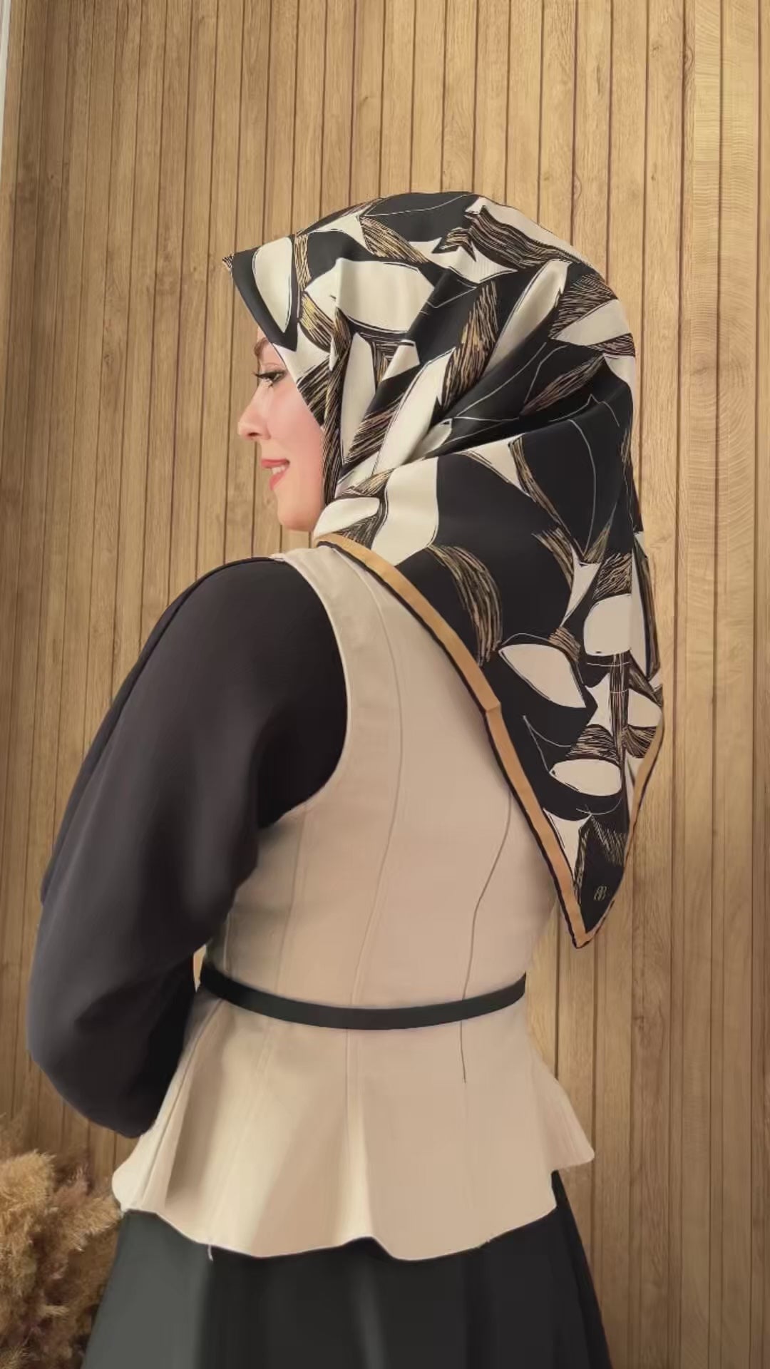 Belli Nostalji Twill İpek Eşarp Siyah-Gold