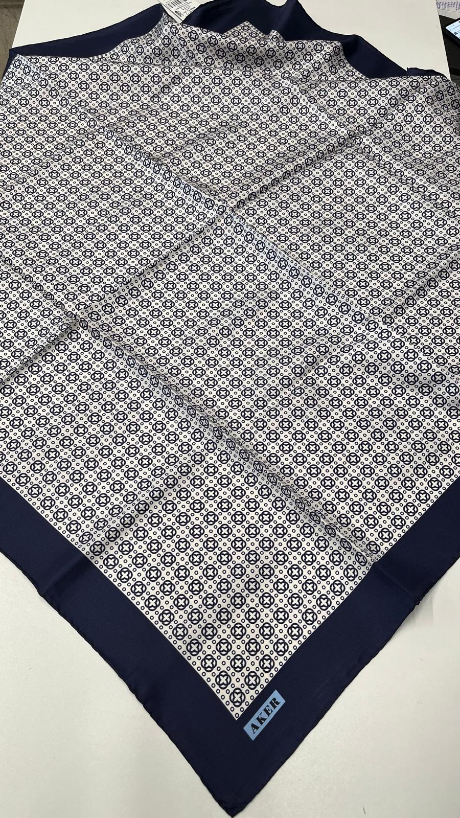 Aker Twill İpek Eşarp Monogram Lacivert