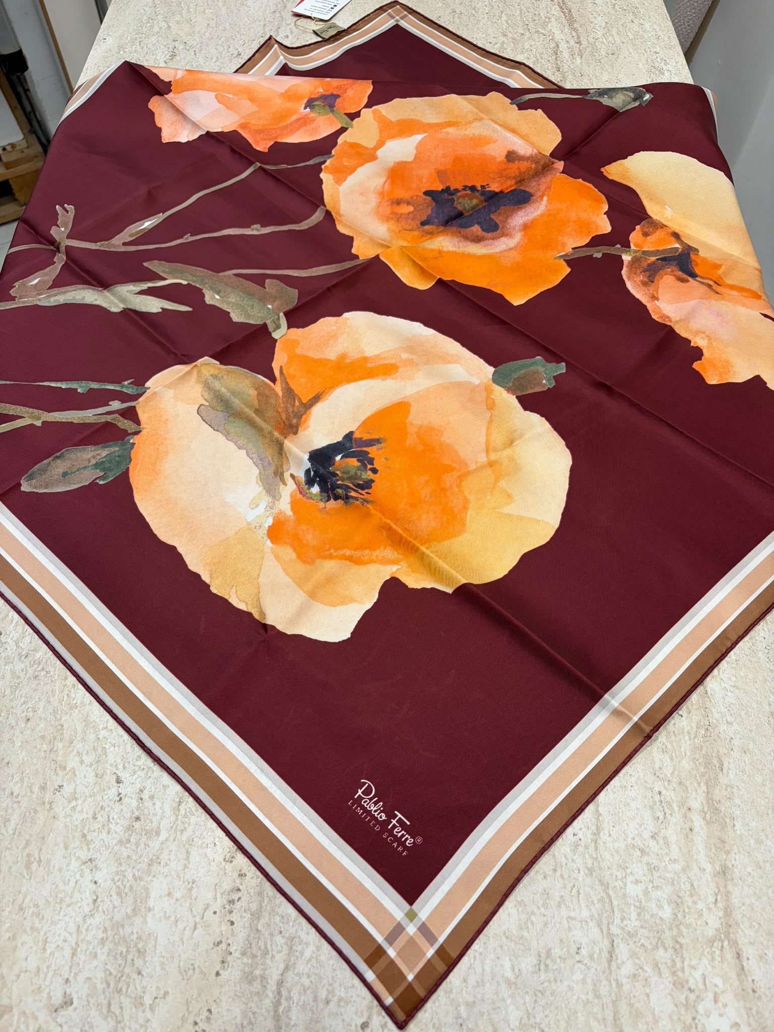 Pablio Ferre Twill İpek Eşarp Bordo