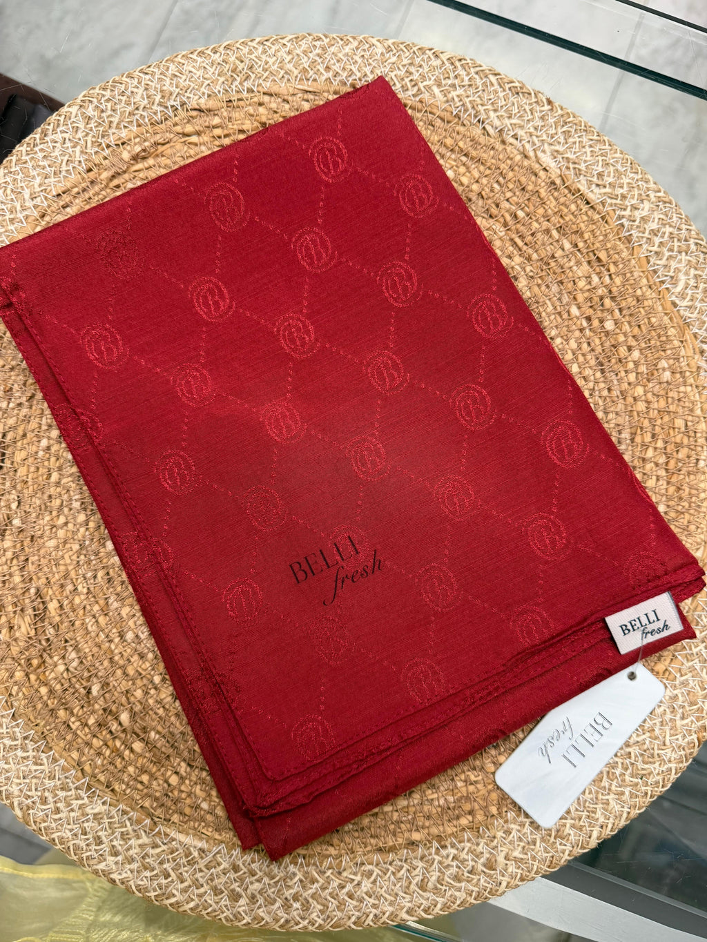 Jakar Monogram Logo Desen Şal Kırmızı